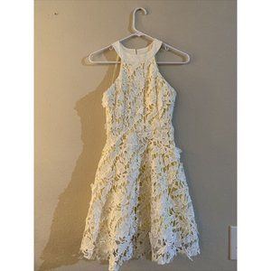 NLW Women's White Beige Lined Lace Halter Dress Open Back Sz S